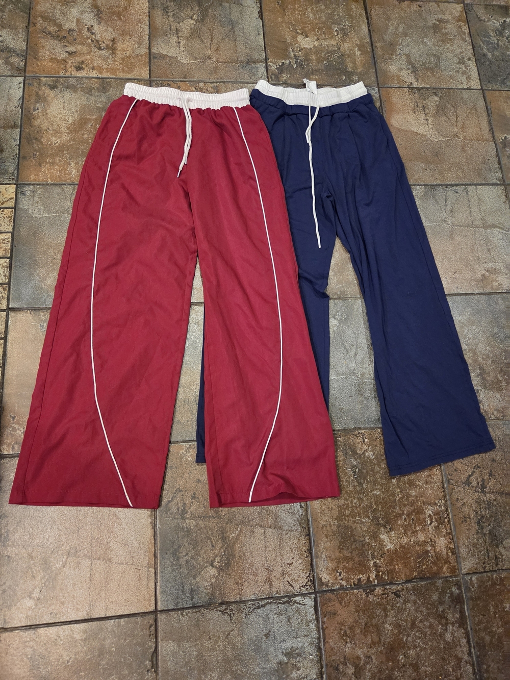 Shein Wide-Leg Pull-On Track Pants - Red & Navy